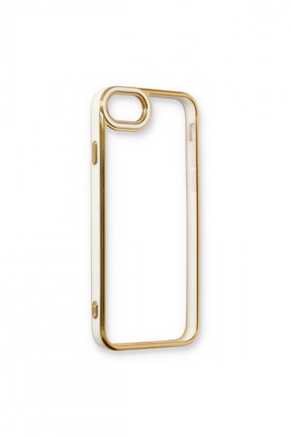 NewFace Iphone 6 Baskısız Beyaz Kenar Gold Detaylı Premium Telefon Kılıfı