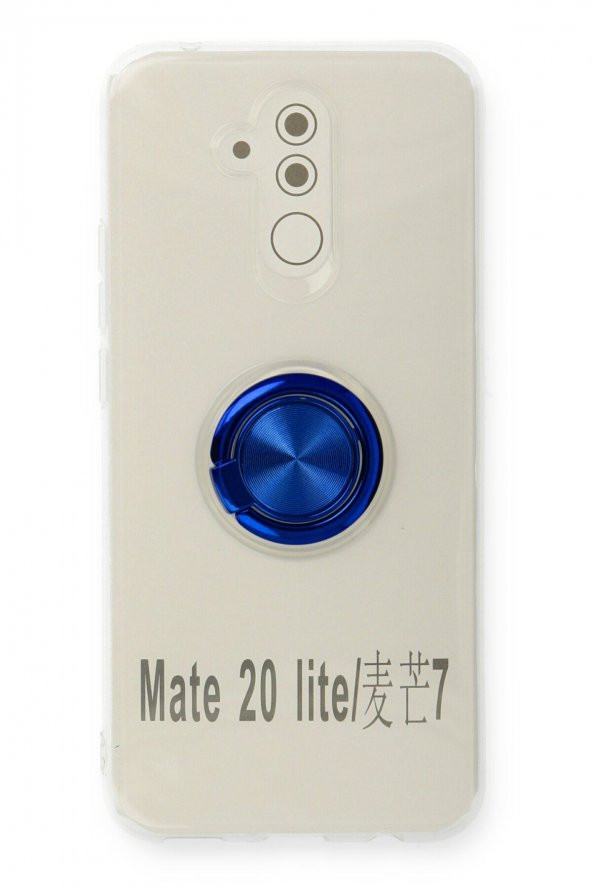 NewFace Huawei Mate 20 Lite Kılıf Şeffaf Renkli Standlı Mıknatıslı Kapak  Mavi