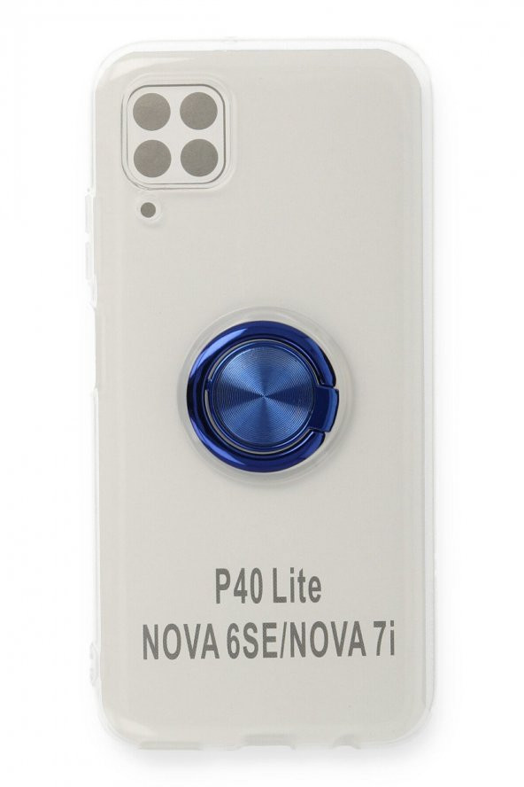 NewFace Huawei P40 Lite Kılıf Şeffaf Renkli Standlı Mıknatıslı Kapak Mavi