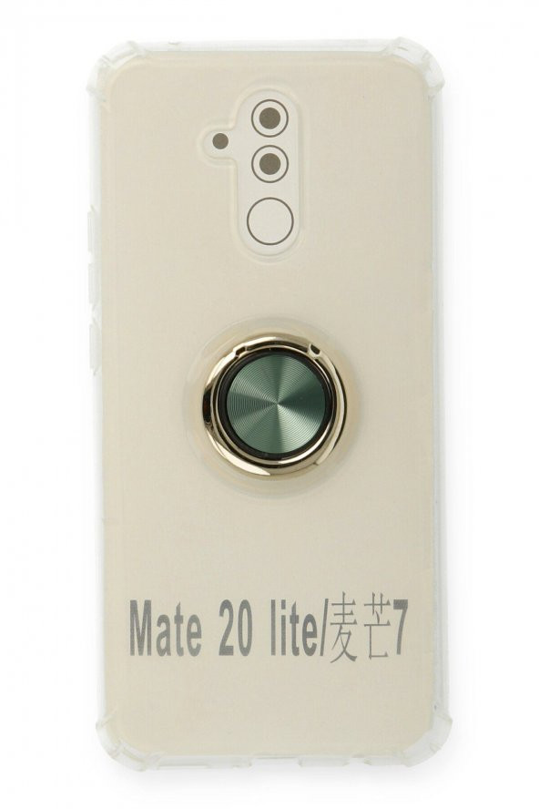 NewFace Huawei Mate 20 Lite Kılıf Şeffaf Renkli Standlı Mıknatıslı Kapak  Yeşil