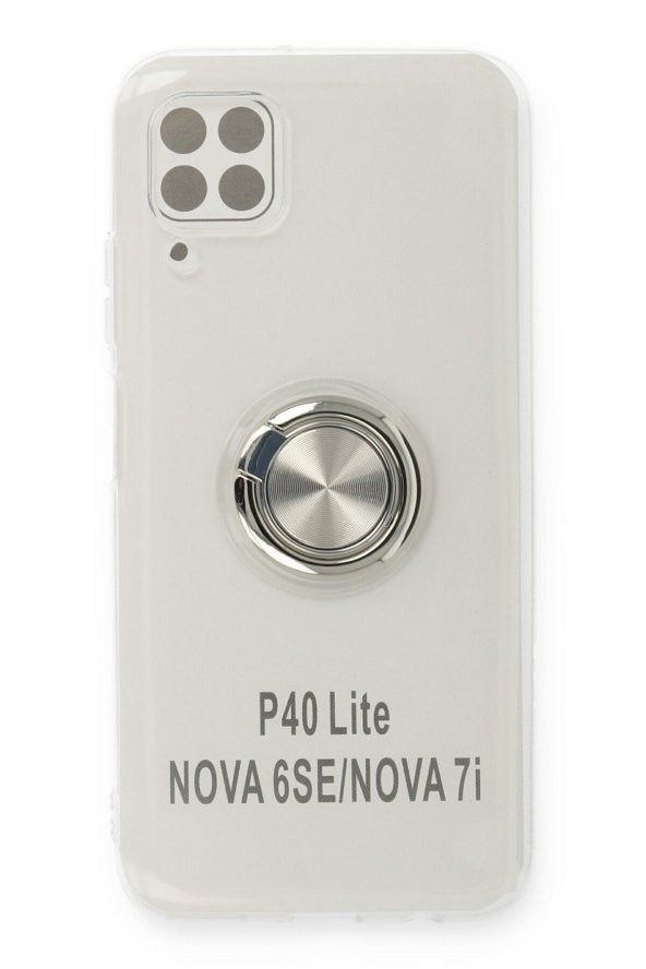 NewFace Huawei P40 Lite Kılıf Şeffaf Renkli Standlı Mıknatıslı Kapak Gümüş