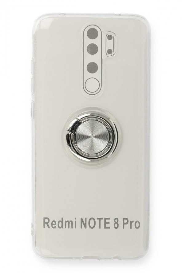 NewFace  Xiaomi Redmi Note 8 Pro Kılıf Şeffaf Renkli Standlı Mıknatıslı Kapak Gümüş