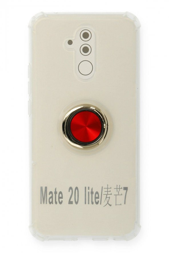 NewFace Huawei Mate 20 Lite Kılıf Şeffaf Renkli Standlı Mıknatıslı Kapak Kırmızı