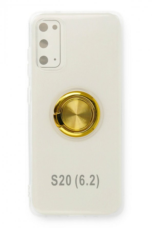 NewFace Samsung Galaxy S20  Kılıf Şeffaf Renkli Standlı Mıknatıslı Kapak Gold