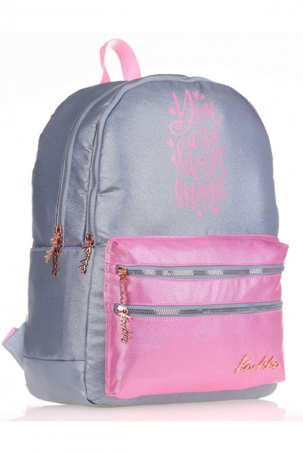 Kaukko Sparkle Duble Gri Okul Sırt Çantası - Simli Kumaş
