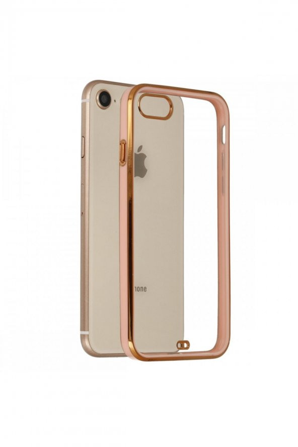 NewFace Apple Iphone 7 Pembe Gold Kenarlı Liva Telefon Kılıfı