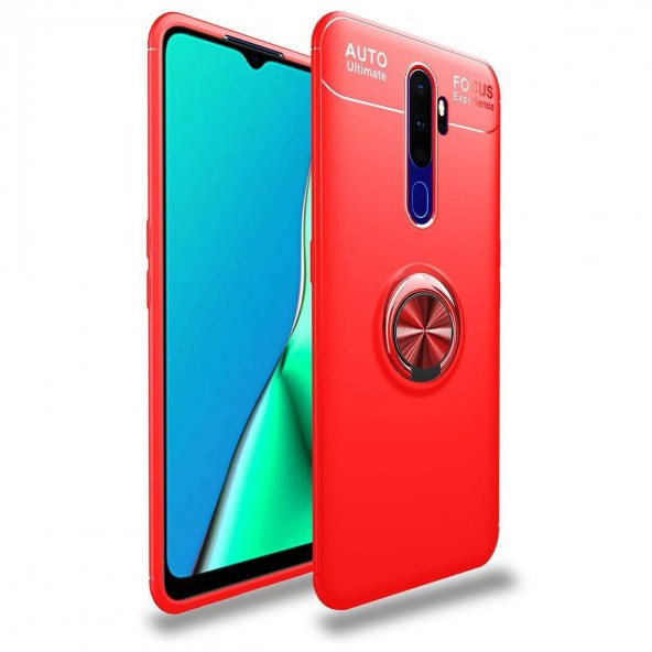 NewFace OPPO A5 2020 KIRMIZI RENKLİ YÜZÜK MIKNATISLI KILIF