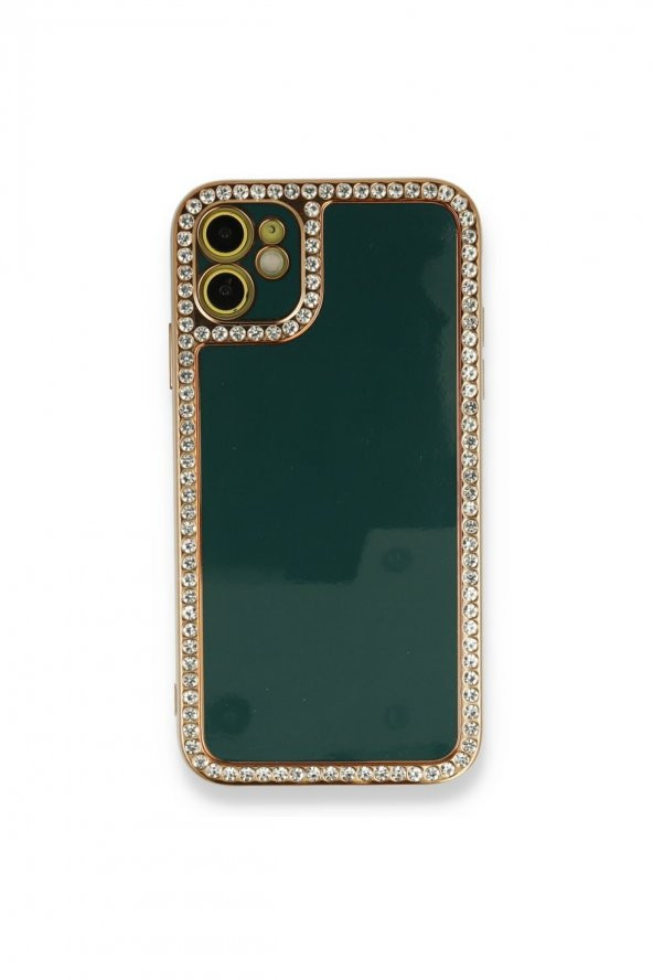 NewFace Apple Iphone 11 Uyumlu Kılıf Yeşil Renk Taşlı Silikon Kapak