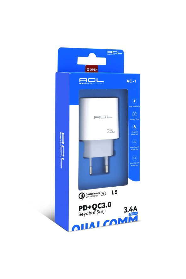 ACL 3.4 Amper 25 Watt Type - C - USB - Çıkışlı Hızlı Şarjı Adaptörü