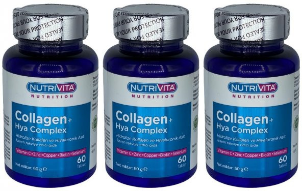 Nutrivita Nutrition Collagen Hya Complex 3x60 Tablet Kolajen Hyaluronik Asit Kompleks