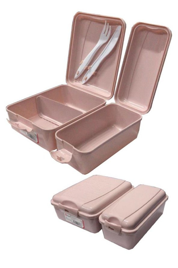 Beslenme Kutusu 2 Bölmeli Açık Pembe Renk 1 Adet Yemek Saklama Kabı Beslenme Çantası 17x22 cm