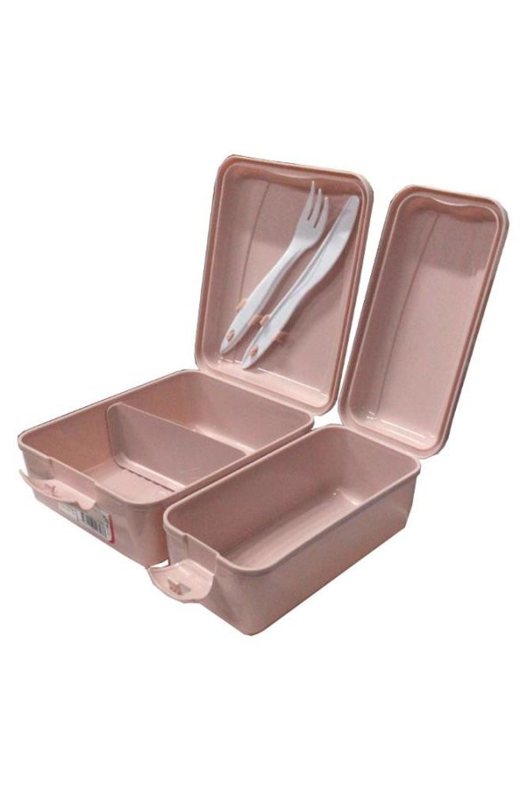 Beslenme Kutusu 2 Bölmeli Açık Pembe Renk 1 Adet Yemek Saklama Kabı Beslenme Çantası 17x22 cm - 2