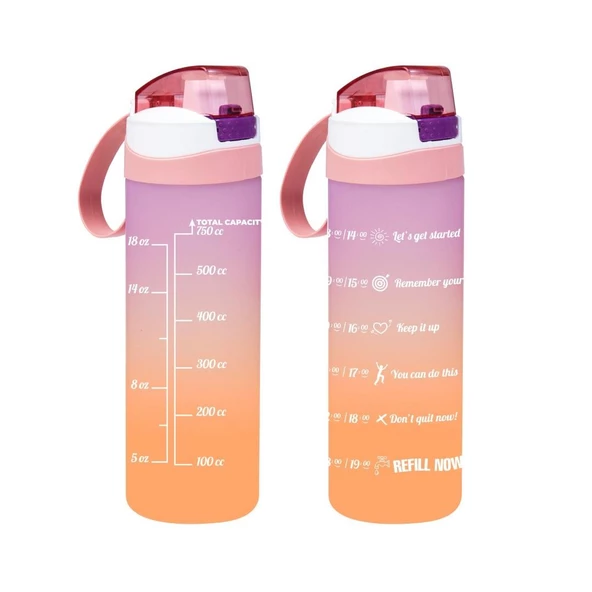 Herevin Matara Çift Renk Boyalı Ölçü Baskılı Yavru Ağzı 750 ML Motivasyon Suluk - 1