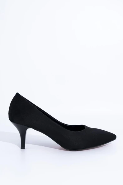 Kadın Siyah Süet Kısa Topuklu Stiletto Ayakkabı - Candy - 2