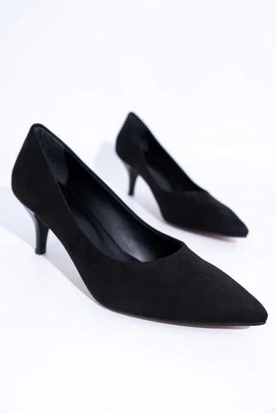 Kadın Siyah Süet Kısa Topuklu Stiletto Ayakkabı - Candy - 4