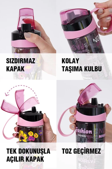 Herevin Matara Çift Renk Boyalı Ölçü Baskılı Yavru Ağzı 750 ML Motivasyon Suluk - 2