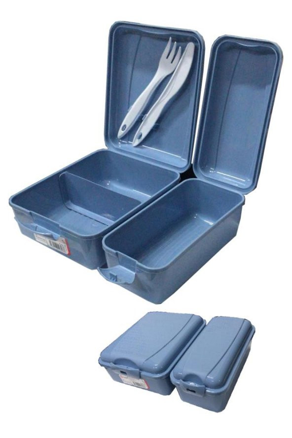 Beslenme Kutusu 2 Bölmeli Mavi Renk 1 Adet Yemek Saklama Kabı Beslenme Çantası 17x22 cm