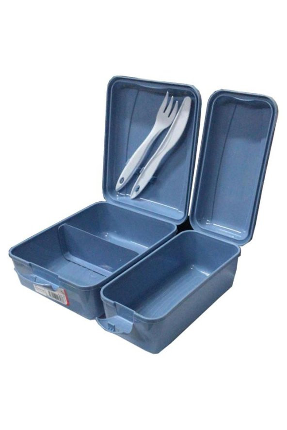 Beslenme Kutusu 2 Bölmeli Mavi Renk 1 Adet Yemek Saklama Kabı Beslenme Çantası 17x22 cm - 2