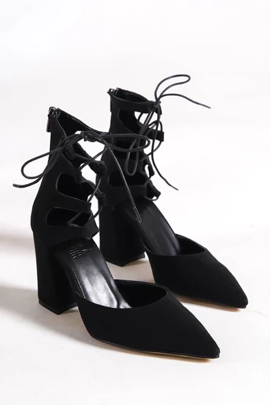Bilekten Bağcıklı Siyah Kalın Topuklu Stiletto - 4