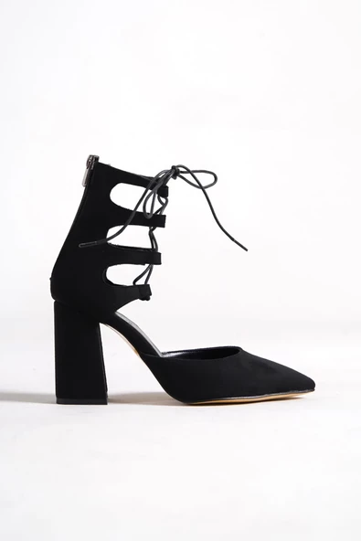 Bilekten Bağcıklı Siyah Kalın Topuklu Stiletto - 2