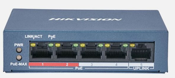 Hikvision DS-3E0105P-E/M(B) 4 Portlu 10/100 Fast Ethernet Switch - 4 Port PoE (35W)