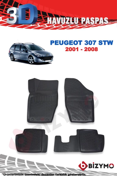 Peugeot 307 Stw Sw 2001-2008 3D Havuzlu Paspas Takımı Bizymo - Resim 2