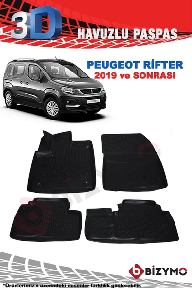 Peugeot Rifter 2019 ve Sonrası 3D Havuzlu Paspas Takımı Bizymo - 2