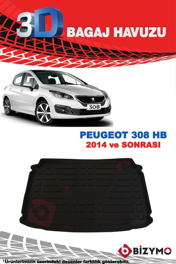 Peugeot 308 Hb 2014 Ve Sonrası 3D Bagaj Havuzu Bizymo - 2