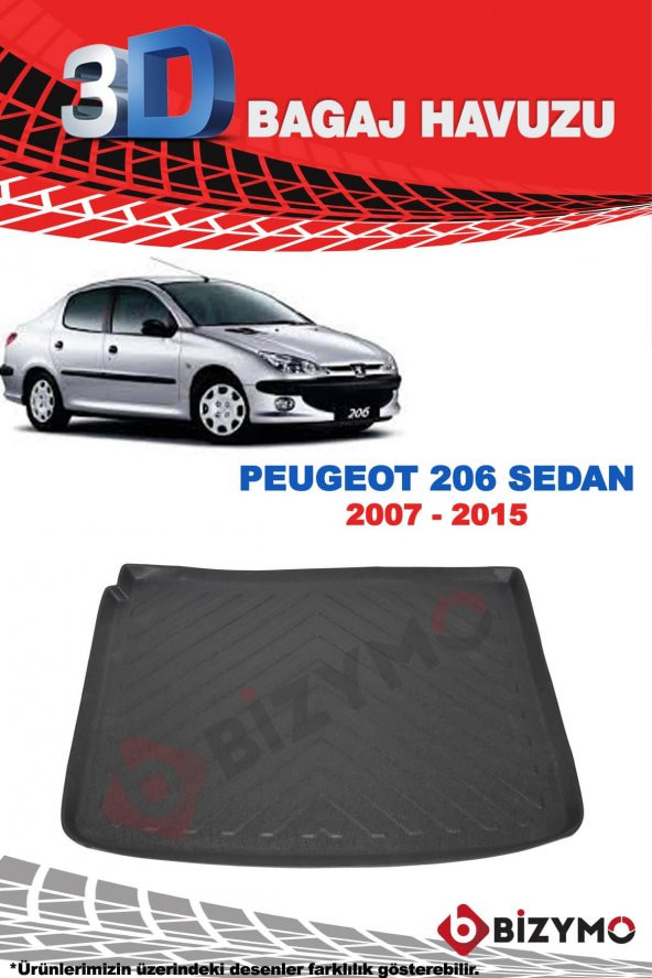 Peugeot 206 Sedan 2007-2015 3D Bagaj Havuzu Bizymo - 2