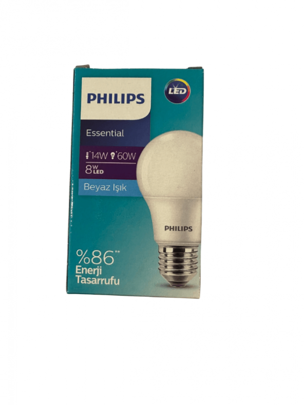 Philips Essential LED Ampul 8W - 60W E27 Beyaz Işık (10 Adet)