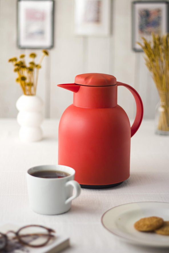 1 LT Isı Yalıtımlı Çay Ve Soğuk Su Termosu Kırmızı (12 Saat Sıcak Tutar& İçi Camdır)