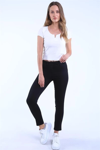 İntersivin Slim Fit Kesim Siyah Likralı Kadın Pantolon