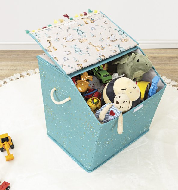 DECODEMA Bebek Çocuk Odası Çok Amaçlı Kapaklı Organizer Kutu Oyuncak Sepeti - 4