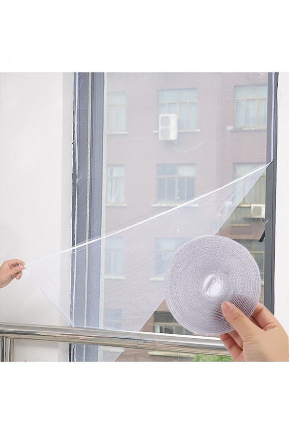 100x150 Cm Hazır Pencere Sinekliği 5 Mt Bant Hediye Tak Çıkar Tül Kesilebilir Cırt Bantlı Sineklik