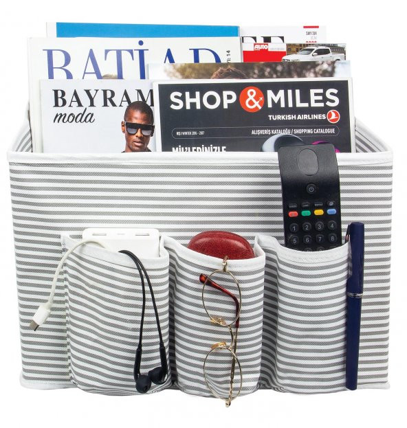 DECODEMA Çok Amaçlı Baş Ucu Düzenleyici Kutu Kapaklı Eşya Organizer - 3