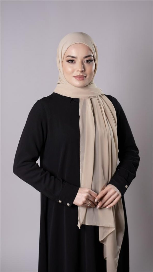 Bej Pratik Hazır Geçmeli Şal Şifon Kumaş Hijab Bone 3009_12