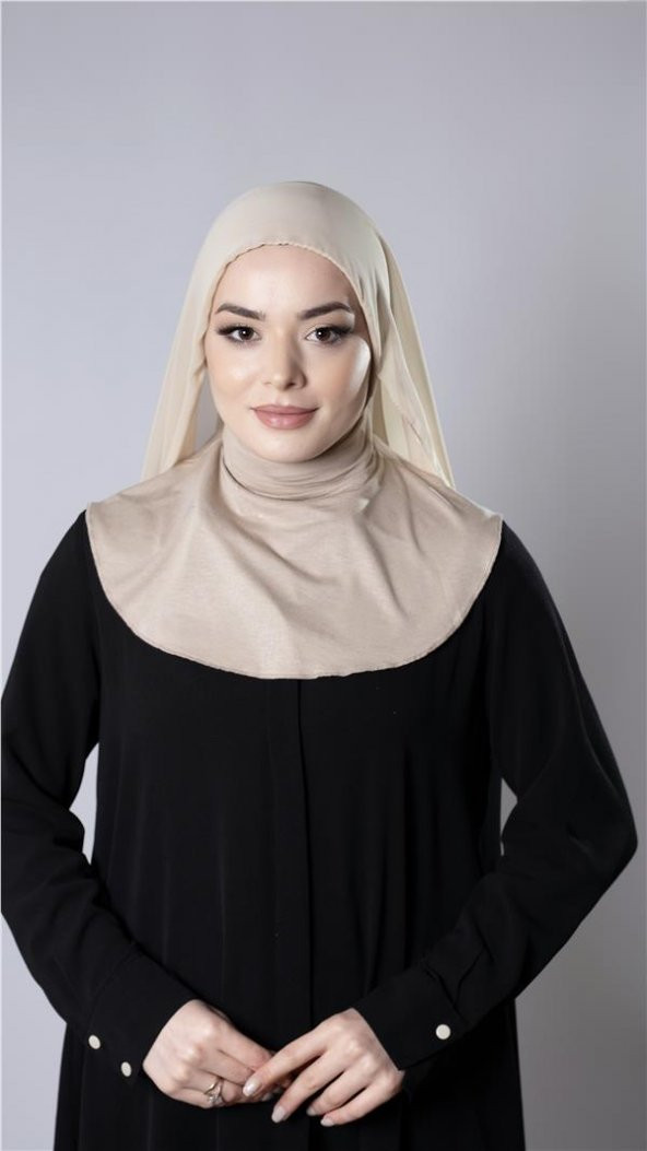 Bej Pratik Hazır Geçmeli Şal Şifon Kumaş Hijab Bone 3009_12 - 2