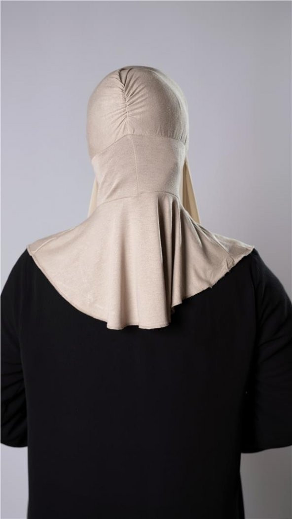Bej Pratik Hazır Geçmeli Şal Şifon Kumaş Hijab Bone 3009_12 - 3