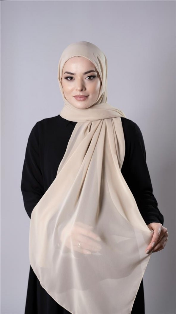 Bej Pratik Hazır Geçmeli Şal Şifon Kumaş Hijab Bone 3009_12 - 4