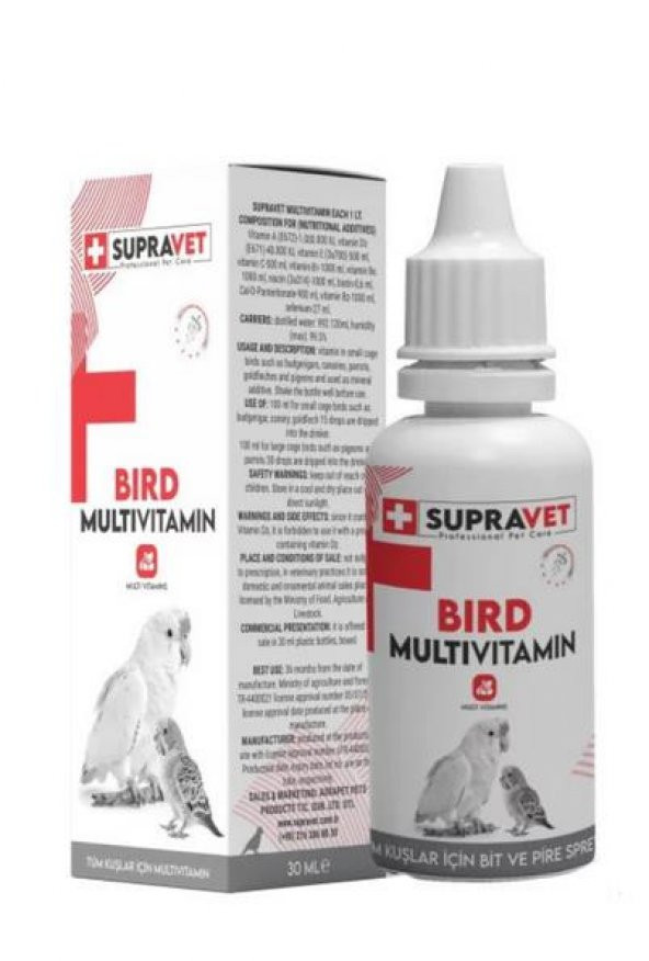 Supravet Papağan Güvercin Kuşlar için Multi Vitamin 30 Ml