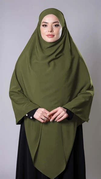 Haki Pratik Hazır Geçmeli Tesettür Eşarp Medine İpeği Bağcıklı Sufle Hijab 2301_09