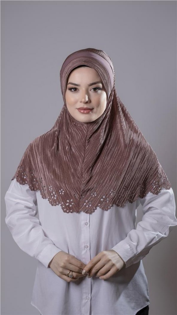 Vizon Pratik Hazır Geçmeli Tesettür Eşarp Fukuro Kumaş Piliseli Çiçek Desenli Lazer Kesim 1829_10 ürün görseli 1