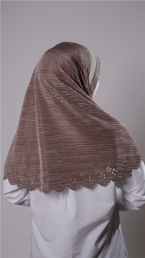 Vizon Pratik Hazır Geçmeli Tesettür Eşarp Fukuro Kumaş Piliseli Çiçek Desenli Lazer Kesim 1829_10 - Resim 4