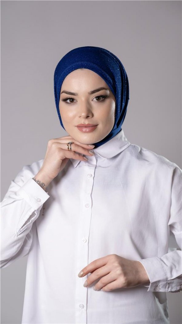 Saks Mavisi Pratik Hazır Geçmeli Tesettür Eşarp Sandy Kumaş Arkadan Çıtçıtlı 2206_24 - 1