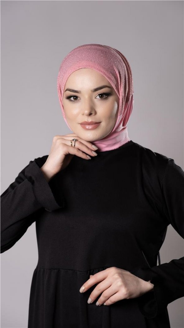 Pembe Pratik Hazır Geçmeli Tesettür Eşarp Sandy Kumaş Arkadan Çıtçıtlı 2206_04
