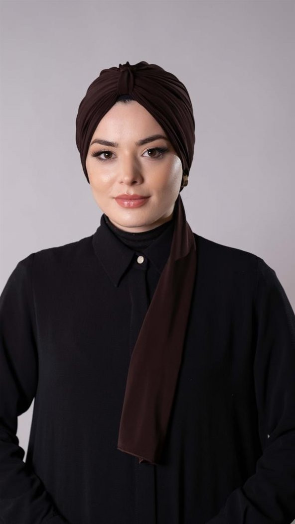 Kahverengi Pratik Hazır Geçmeli Tesettür Bone Sandy Kumaş Atkılı  2204_14