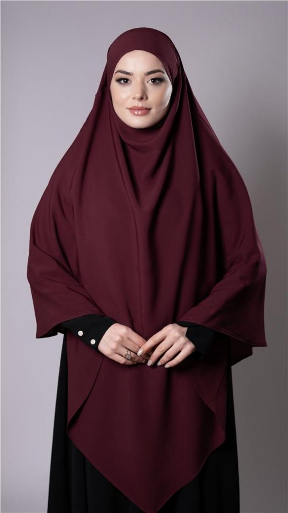 Bordo Pratik Hazır Geçmeli Tesettür Eşarp Medine İpeği Bağcıklı Sufle Hijab 2301_16