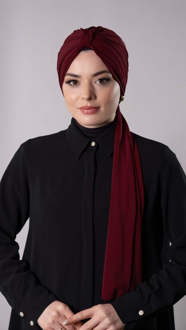 Bordo Pratik Hazır Geçmeli Tesettür Bone Sandy Kumaş Atkılı  2204_16 - 1