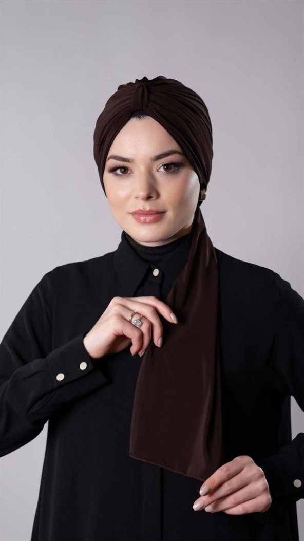 Kahverengi Pratik Hazır Geçmeli Tesettür Bone Sandy Kumaş Atkılı  2204_14 - 2
