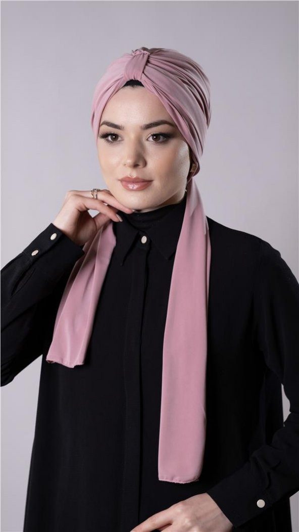 Pudra Pratik Hazır Geçmeli Tesettür Bone Sandy Kumaş Atkılı  2204_06 - 2